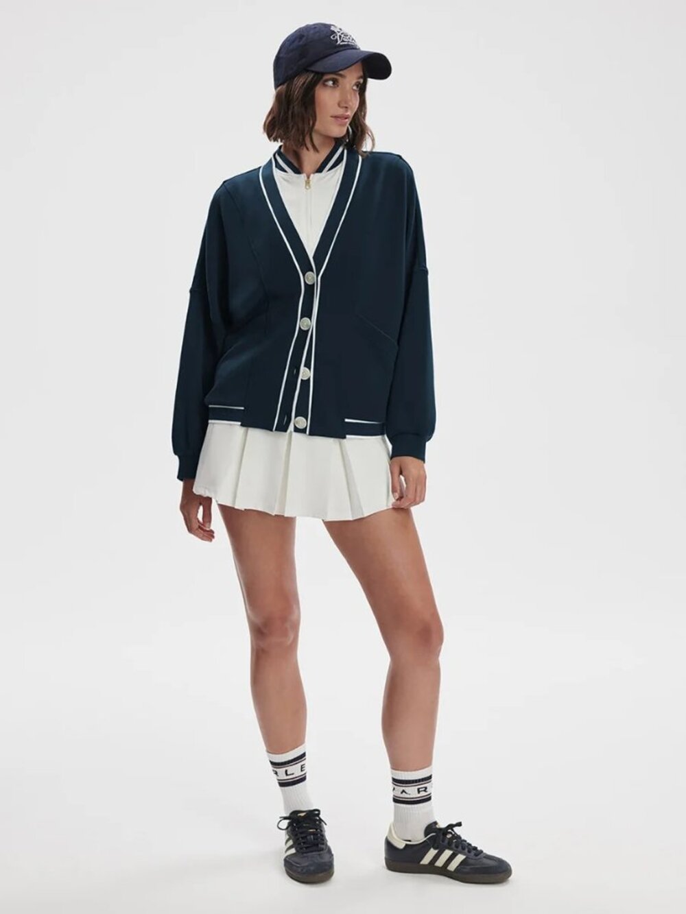 Varley Decker Off-Court Cardigan Top Sweatshirt Blue Small S Country Club Preppy